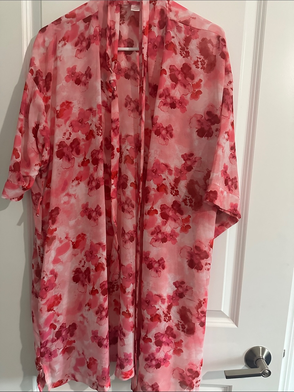 Sheer Pink & Red Floral Kimono Cover-Up